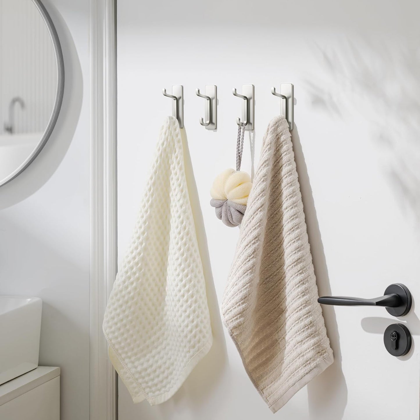 Pickpiff Wall Hooks - 13LB Strong Adhesive Coat and Towel Hanger in Brushed Nickel Finish