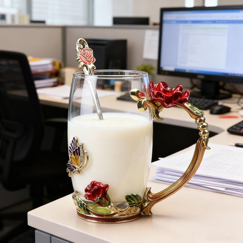 Guon-Wuvl Handicraft Crystal Glass 3D Flower Cups Tea Mug With Tea Spoon Women Coffee, Tea, Juice, Beer, Milk Hot And Cold Drinks Use Gift Package. (Red Rose-Tal)