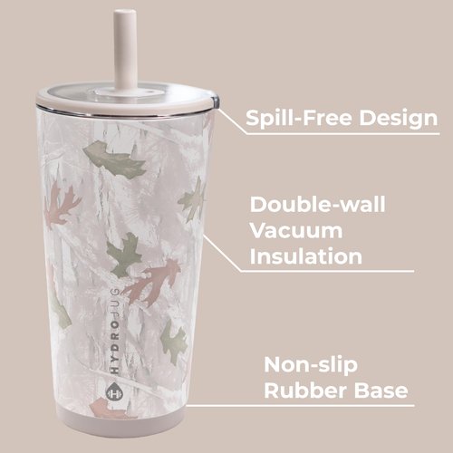HydroJug Everyday Tumbler 20 oz – Ceramic-Lined Insulated Tumbler with Straw and Soft-Touch Lid, Cup Holder Friendly, Double-Wall Vacuum Insulation, Reusable Travel Cup – Camo