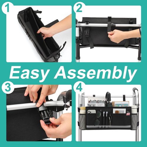 EXLIFBAG Folding Walker Bag - Convenient Walker Accessories with Cup Holder | Black Color