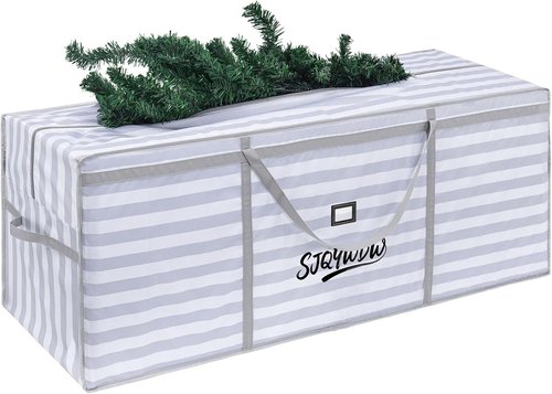 Christmas Tree Bag - 9 Ft Heavy Duty Storage Solution | Reusable 600D Oxford Cloth with Double Mesh Pockets (Gray-White Stripes)