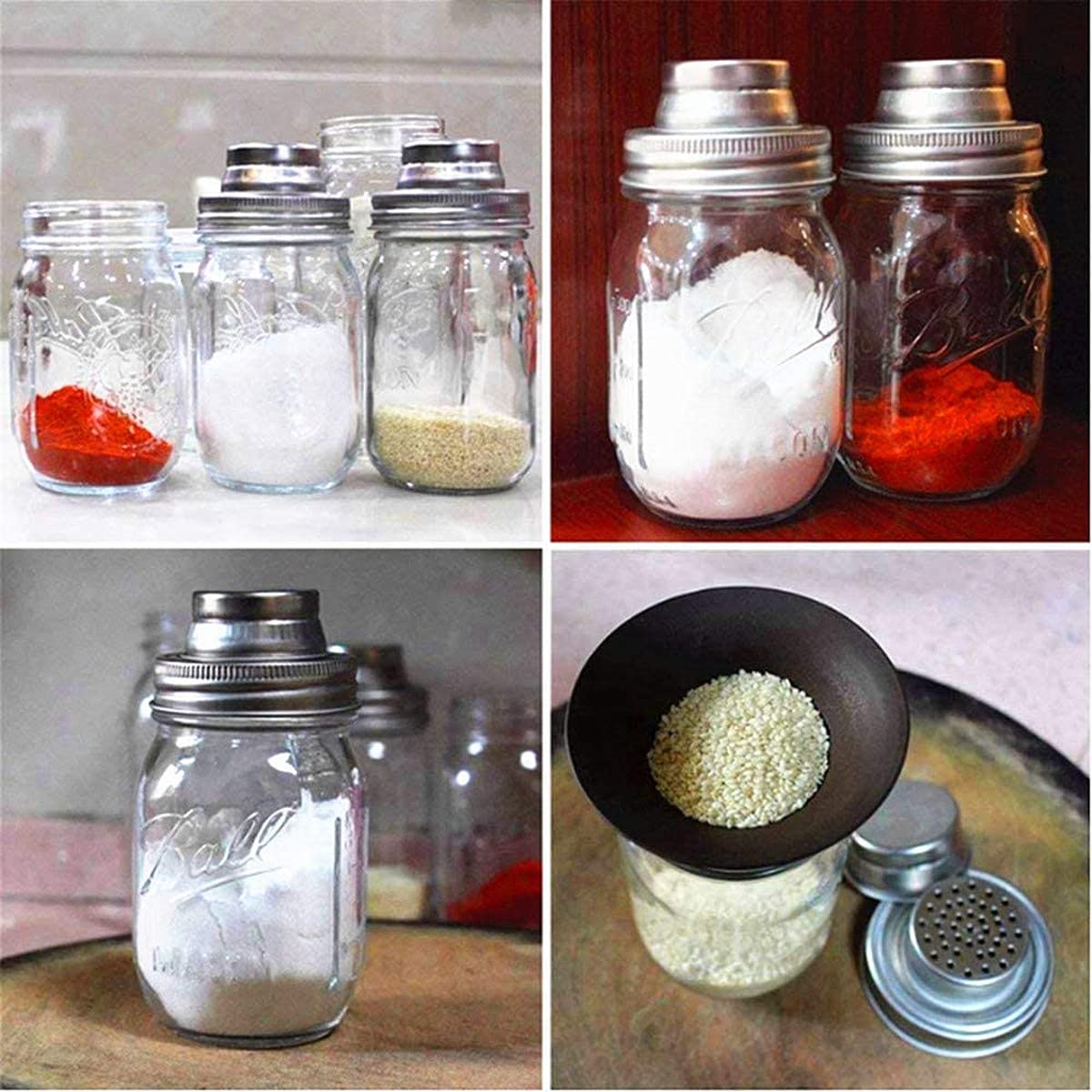Mason Jar Shaker Lid 316 Stainless Steel Wide Mouth Mason Jar Sprouting Mesh Strainer Lids Kits for Mason Jars Canning Lid 4 Pack Silver