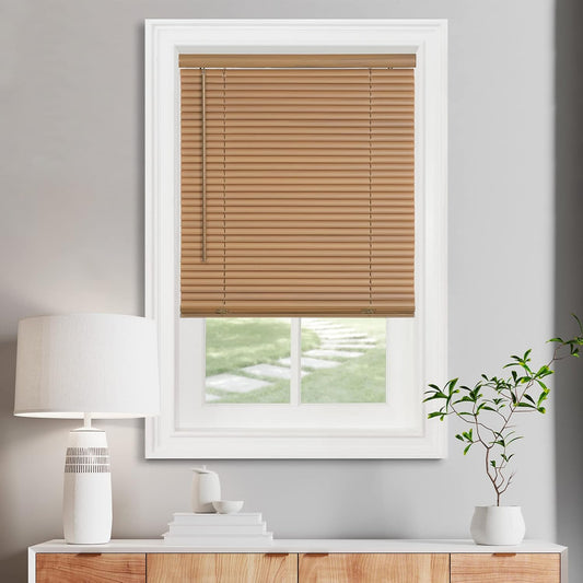 Achim Home Decor Cordless Mini Blinds - Light Filtering Woodtone - 23" W x 64" L, 1" Slat Size
