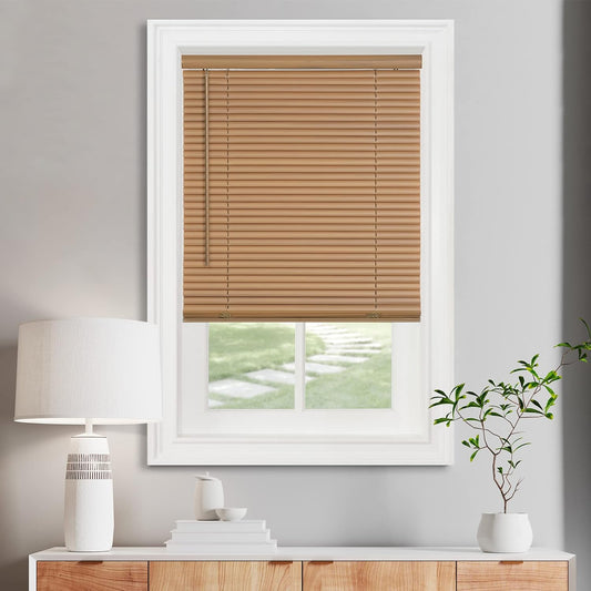 Achim Home Decor Cordless Mini Blinds - Light Filtering, Woodtone, 29" W x 72" L, 1" Slats