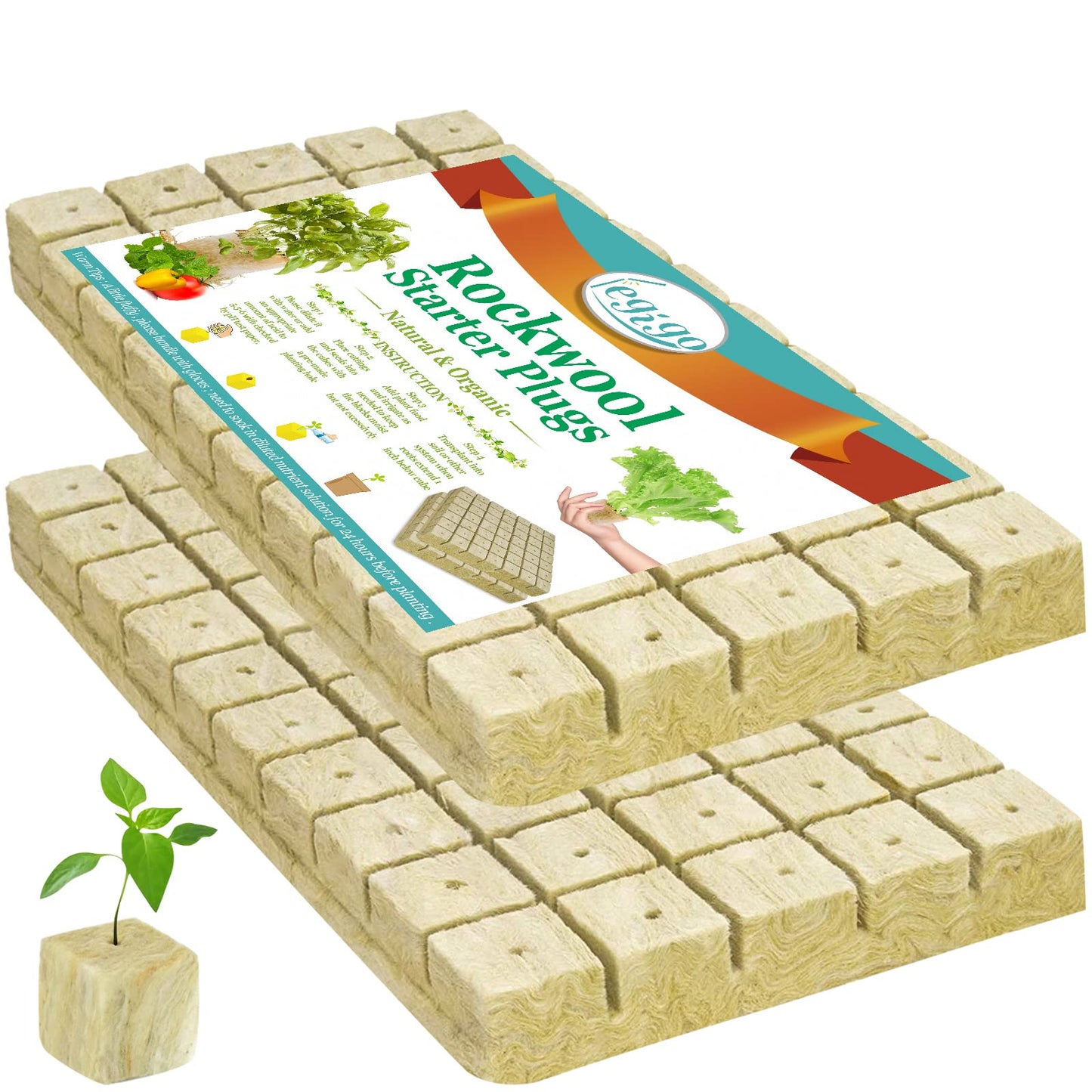 Legigo 1 Inch Rockwool Cubes Seed Starter Plugs for Hydroponics, RockWool Planting Grow Cubes for Hydroponic Tower Garden Soilless Cultivation Plants Germination Cutting Clone (2 Sheet, 100 Plugs)