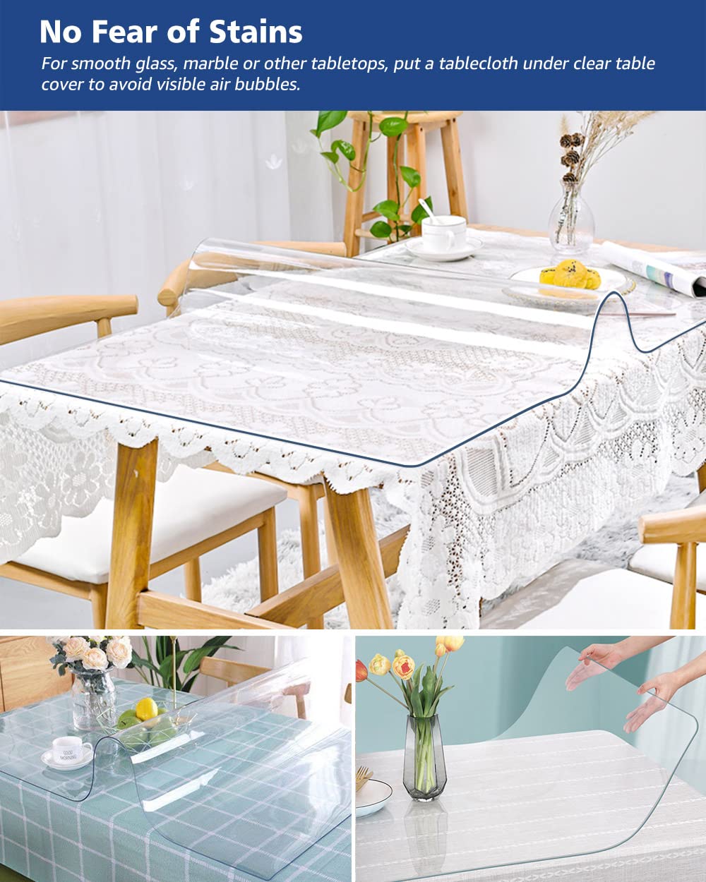 46X46 Inch Clear Plastic Table Cover on Top of Coffee Dining Table Computer Office Desk Pad Protector Durable Heavy Duty Desktop Cover Mat Vinyl Tablecloth for Furniture Surface Protection