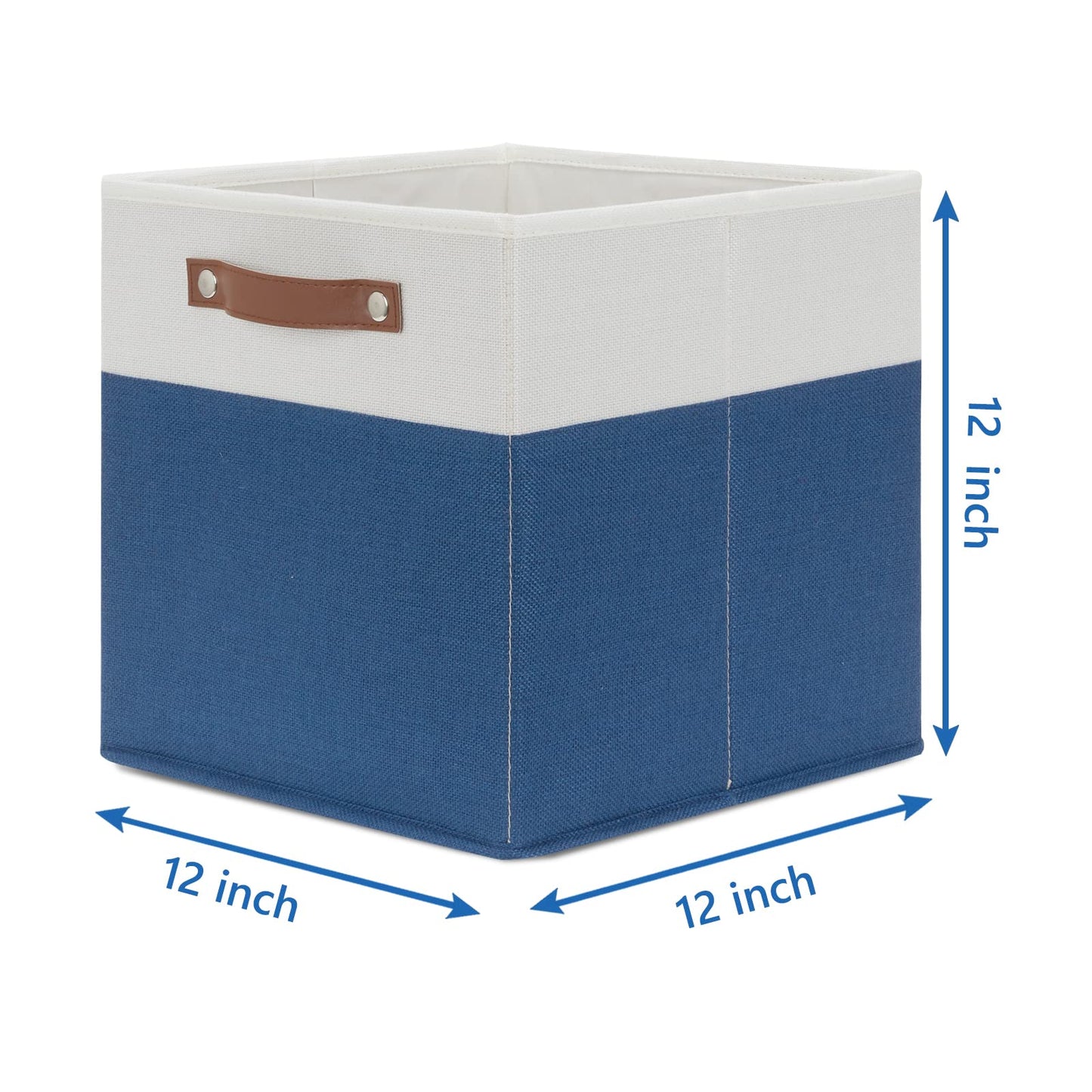 Temary Collapsible Storage Boxes - 12x12 Blue Cube Storage Bins with Handles for Organizing Home, White&Blue