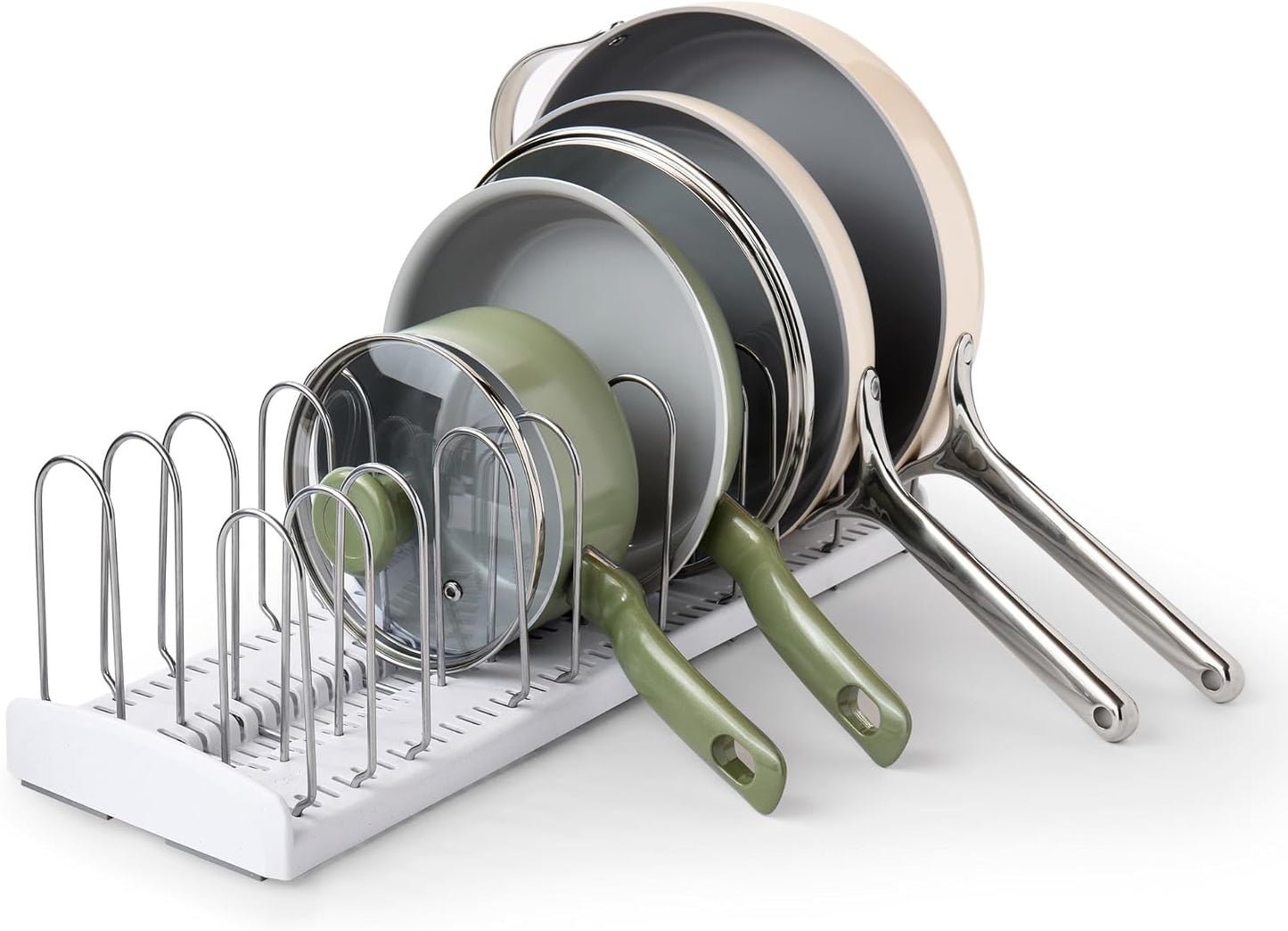 YouCopia StoreMore Expandable Pan Rack - Adjustable 12.5"-22" Kitchen Organizer with Steel Wires