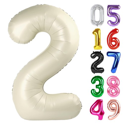 Cream Number 2 Balloon 40 Inch, 2nd Birthday Decoration for Toddlers Girls Boys, Sparkling 2 Number Balloon Party Decor