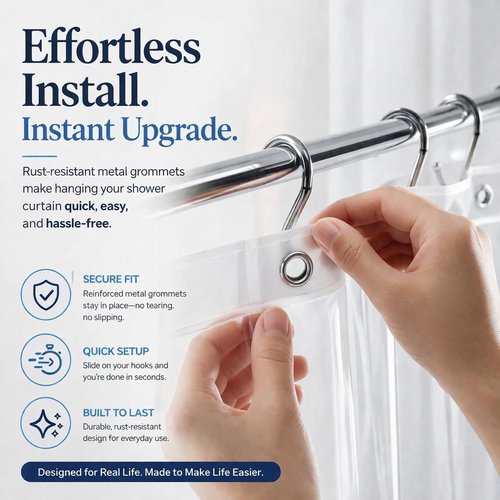 EHZNZIE Heavy Duty Shower Curtain Liner - Crystal Clear, Waterproof PEVA, 72x72, Rustproof Grommets, 3 Weighted Magnets
