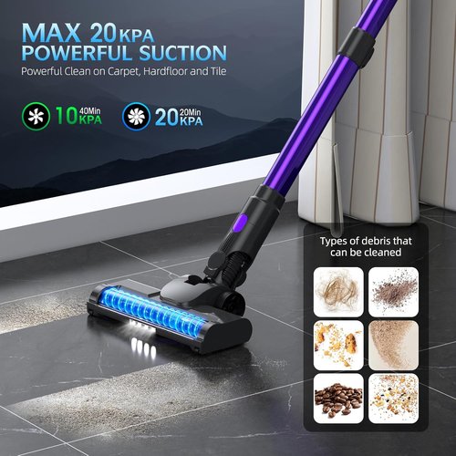 Bieiao Cordless Vacuum Cleaner - Lightweight 6-in-1 Stick Vacuum with LED Display & 40Min Battery Life