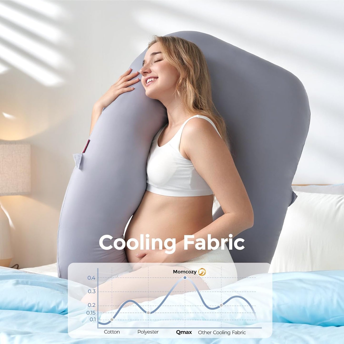 Momcozy Pregnancy Pillow - Cooling Cover & Adjustable Leg Support | Full Body Maternity Pillow, 50-72 Inch, Grey