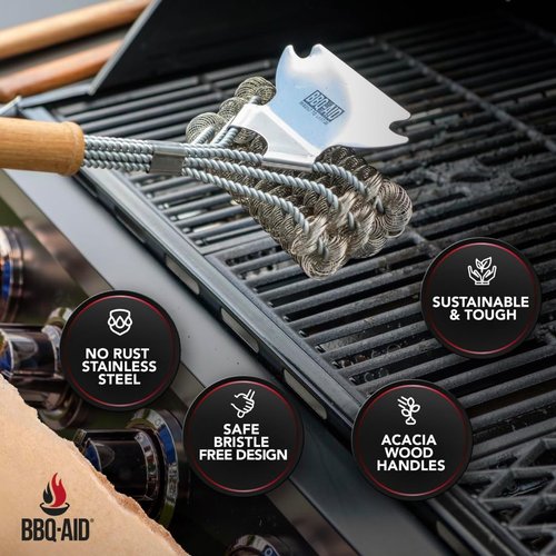 BBQ-AID Grill Brush - Bristle-Free 18" Stainless Steel Cleaner for Safe Outdoor Grilling | Essential Grill Accessory