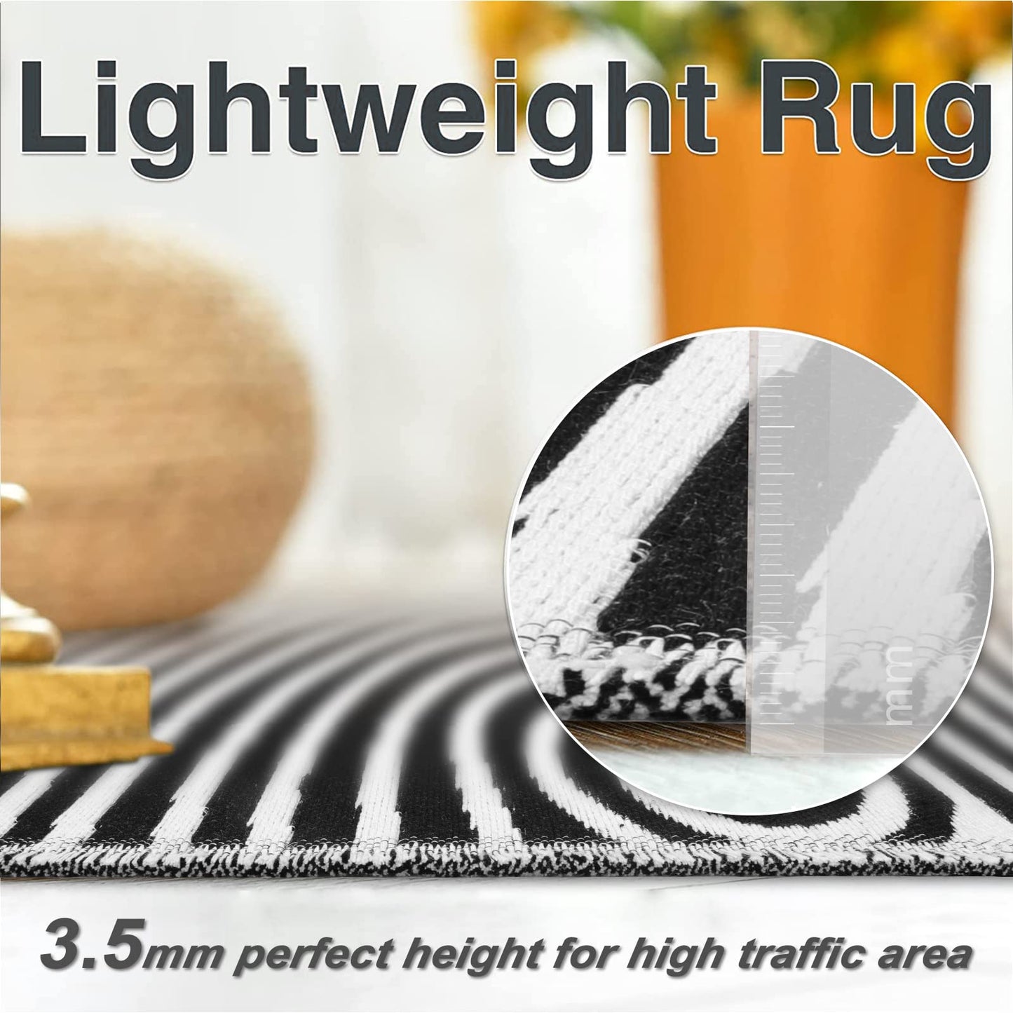 Tiffasea Outdoor Rug 4x6 ft Washable Small Outdoor Rug Porch Rugs Black and White Area Rug Cotton Woven Patio Rugs Reversible Indoor Outdoor Rug for Entryway Bedroom Living Room