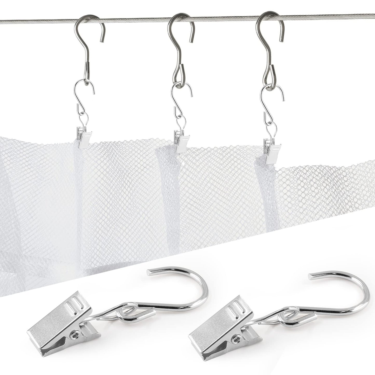 Litoexpe 50 PCS S Hooks Curtain Clips, Metal Hanging Clips Hooks for Awning String Party Light Hangers, Gutter Clip Camping Tents, Outdoor & Indoor (Silver)