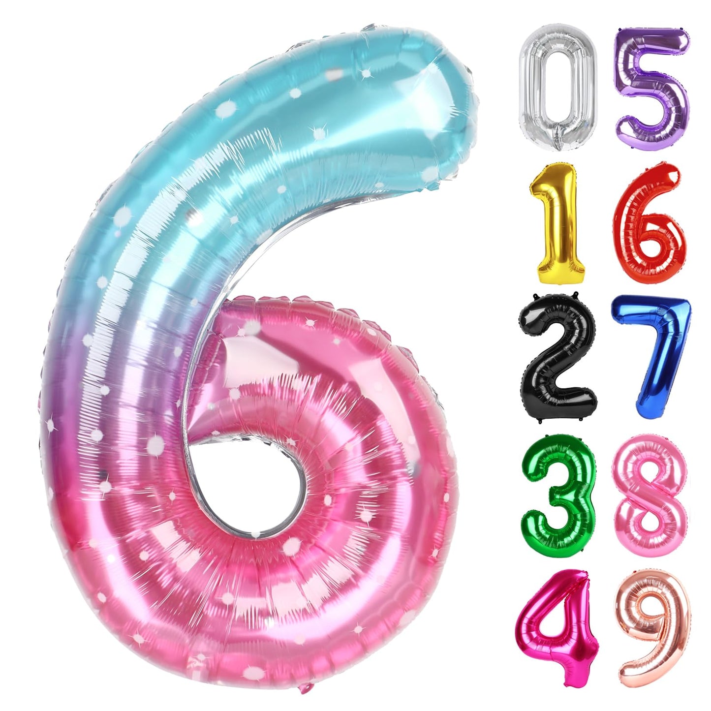 Starry Sky Number 6 Balloon 40 Inch, 6th Birthday Party Decorations for Children, Giant 6 Foil Balloon for Party Supplies