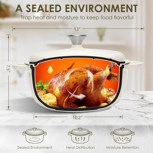 AIVIKI Enameled Cast Iron Dutch Oven - 5QT Heavy-Duty Cookware for Baking & Roasting | Cream White