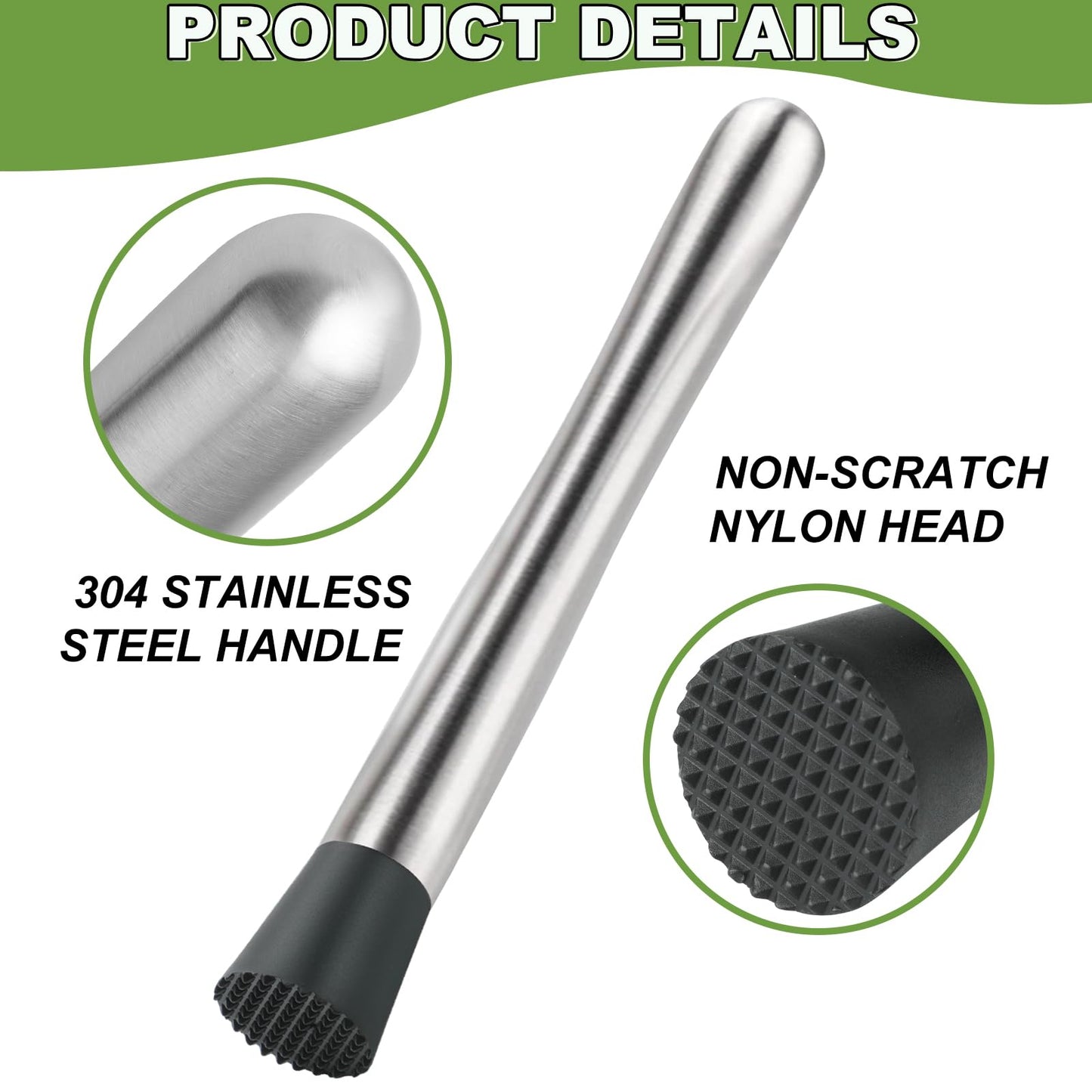 4Pcs 10'' Muddler and Spoon Set for Cocktails 304 Stainless Steel Fruit Smasher Home Bar Bartender Accessories Stirrers Mixing Tools for Mojitos Drinks Lemonade Stand Supplies