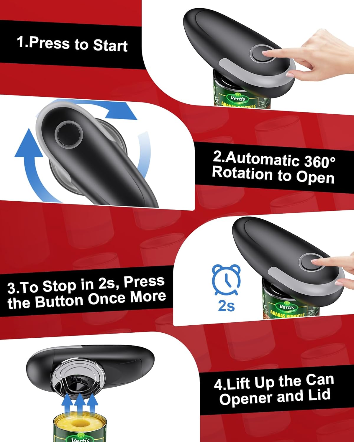 Skiennix Electric Can Opener - Fits All Can Sizes | Smooth Edge, Battery Operated for Seniors & Chefs - Black & Grey