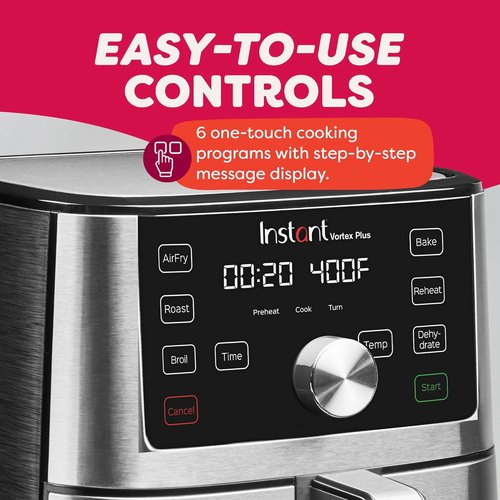 Instant Pot VORTEX Plus Air Fryer - 6-in-1 Multi-Function Cooking, Stainless Steel, 6QT Capacity