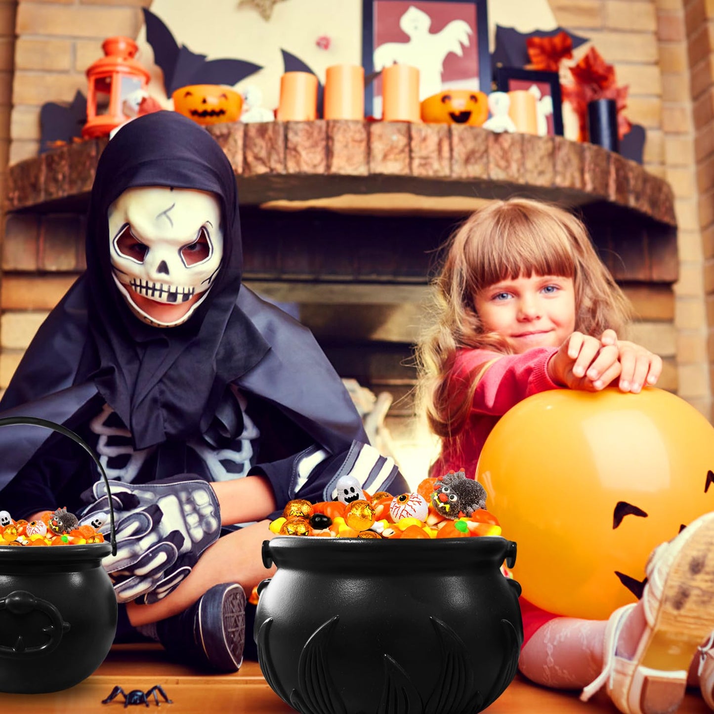 Eerrhhaq 3 in 1 (12.6",9.8",7.6") Halloween Large Black Witch Cauldron Kettle,Plastic Candy Bucket Holder Cauldron Pot Bowl,Party Favor Decoration for St. Patrick's Day and Halloween