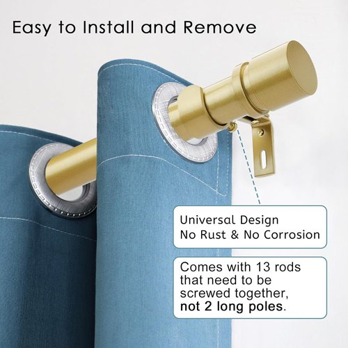 Byondeth Adjustable Curtain Rods - 16 to 200 Inches, 1 Inch Diameter, Flash Gold Aluminium Finials