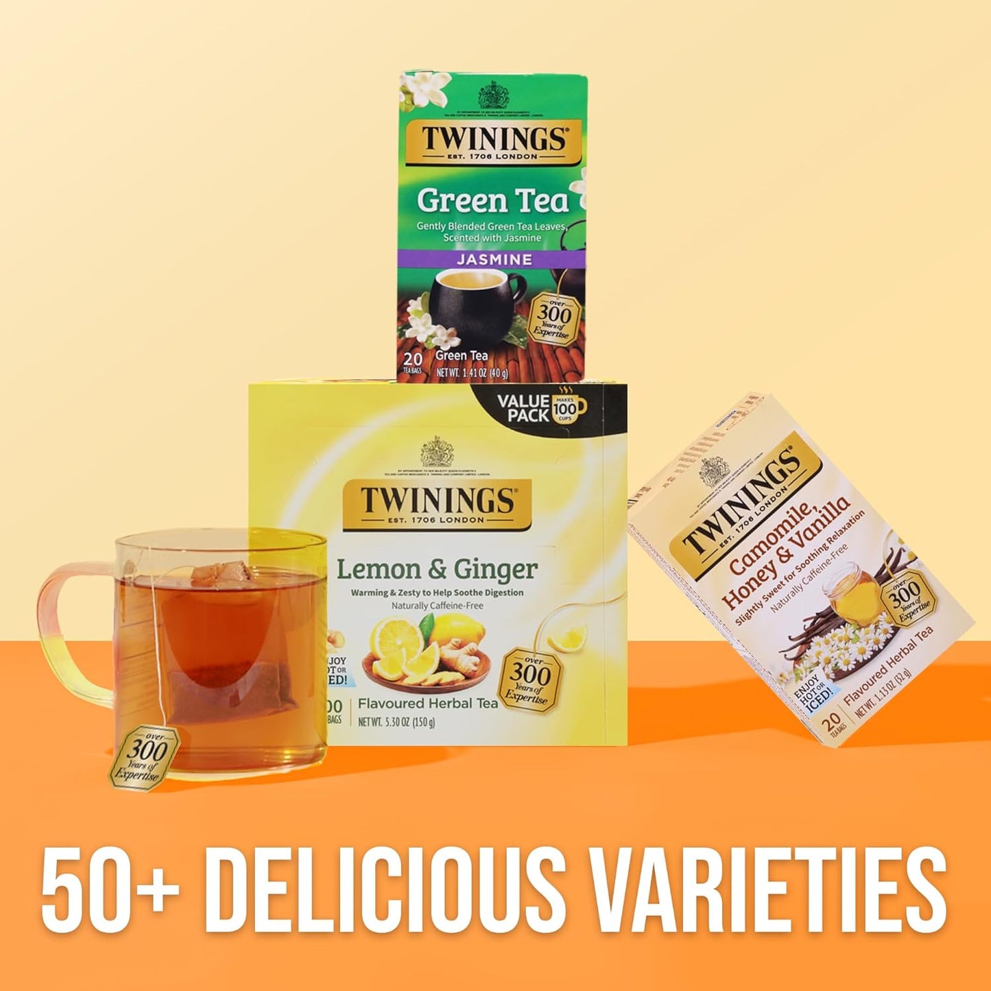 Twinings Camomile Herbal Tea - Honey & Vanilla Flavor, Caffeine-Free, 20 Individually Wrapped Bags