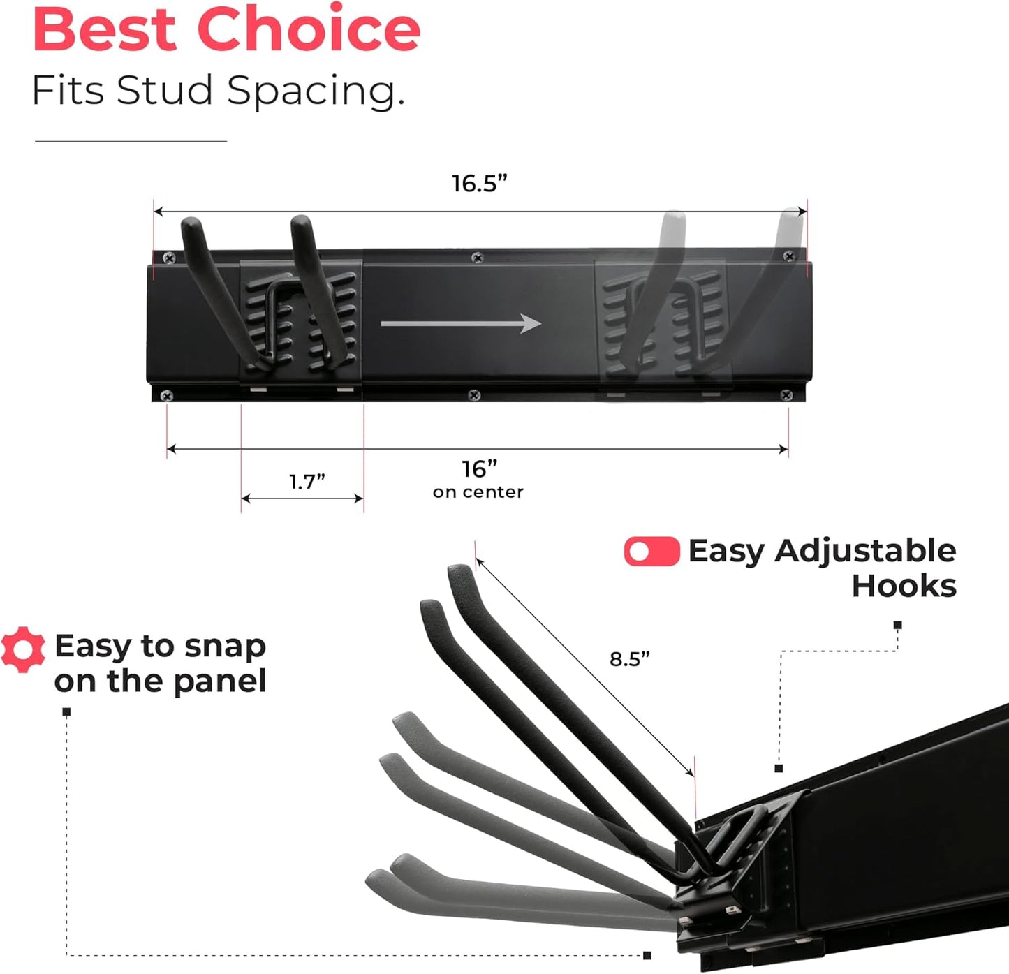 TIDYME Garage Tool Organizer Wall Mount - Sturdy 32-Inch Storage Rack with Adjustable Hooks | 200lbs Capacity
