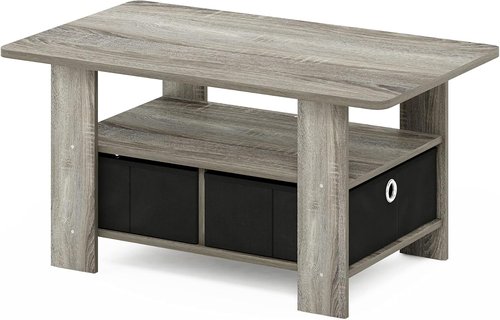 Furinno Andrey Coffee Table - Stylish French Oak Grey Finish with Convenient Bin Drawer