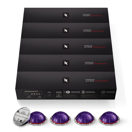 Nespresso Capsules Vertuo, Altissio Decaffeinato, Dark Roast Espresso, 50-Count Espresso Pods, Brews 1.35 oz.