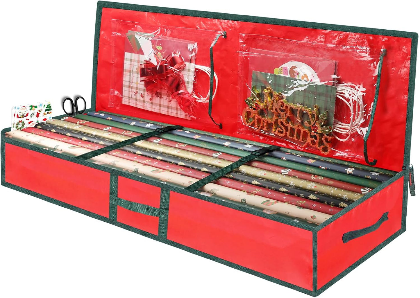 Regine Switzerland Christmas Gift Wrapping Paper Organizer - Durable Plastic Storage Bags for Holiday Supplies | Under Bed Storage (Red)