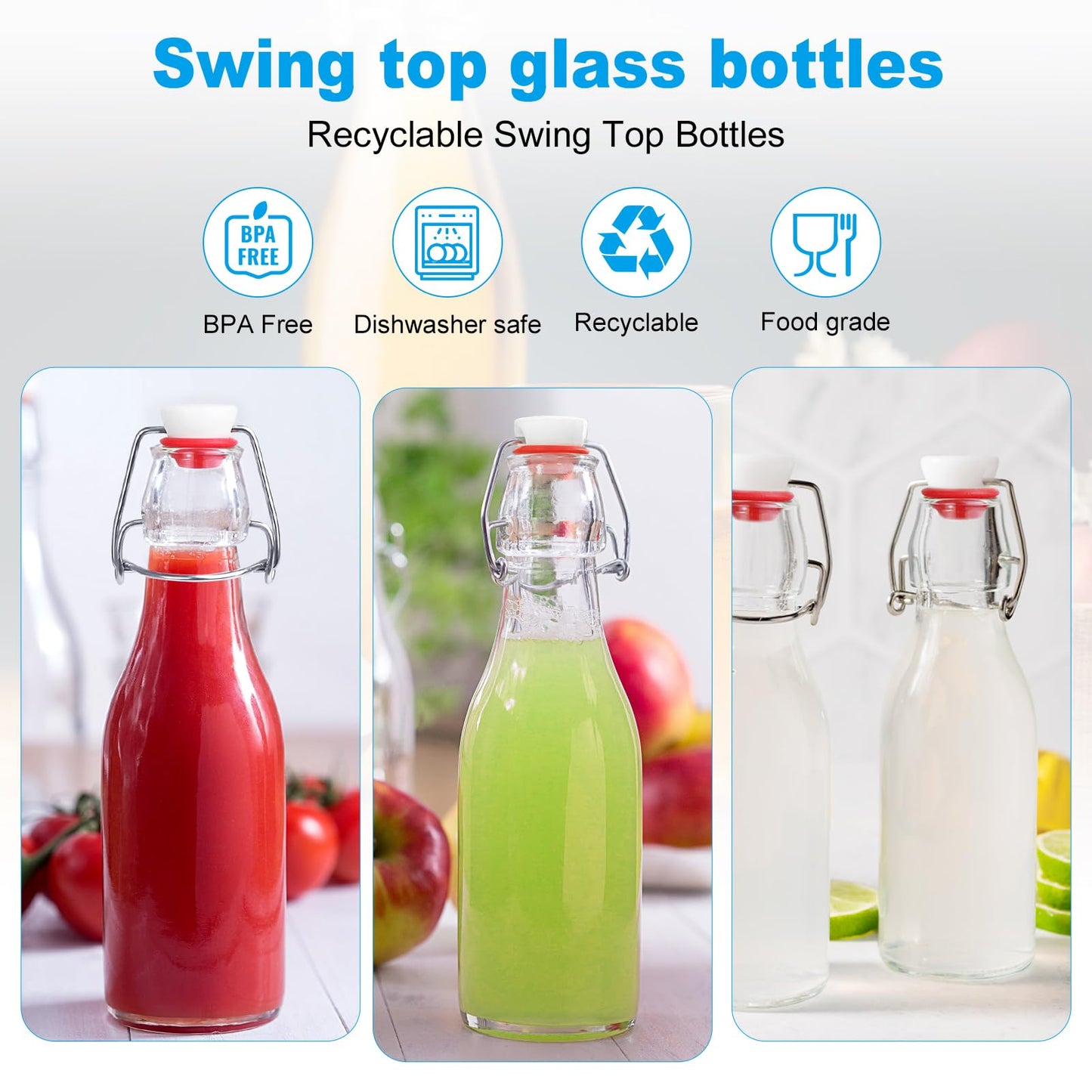 JOBVERT Swing Top Bottles,8.5oz 4 Pack Flip Top Glass Bottle with Airtight Grolsch Closures, Reusable for Kombucha, Beer, Cold Brew, Homemade Beverages & Storage