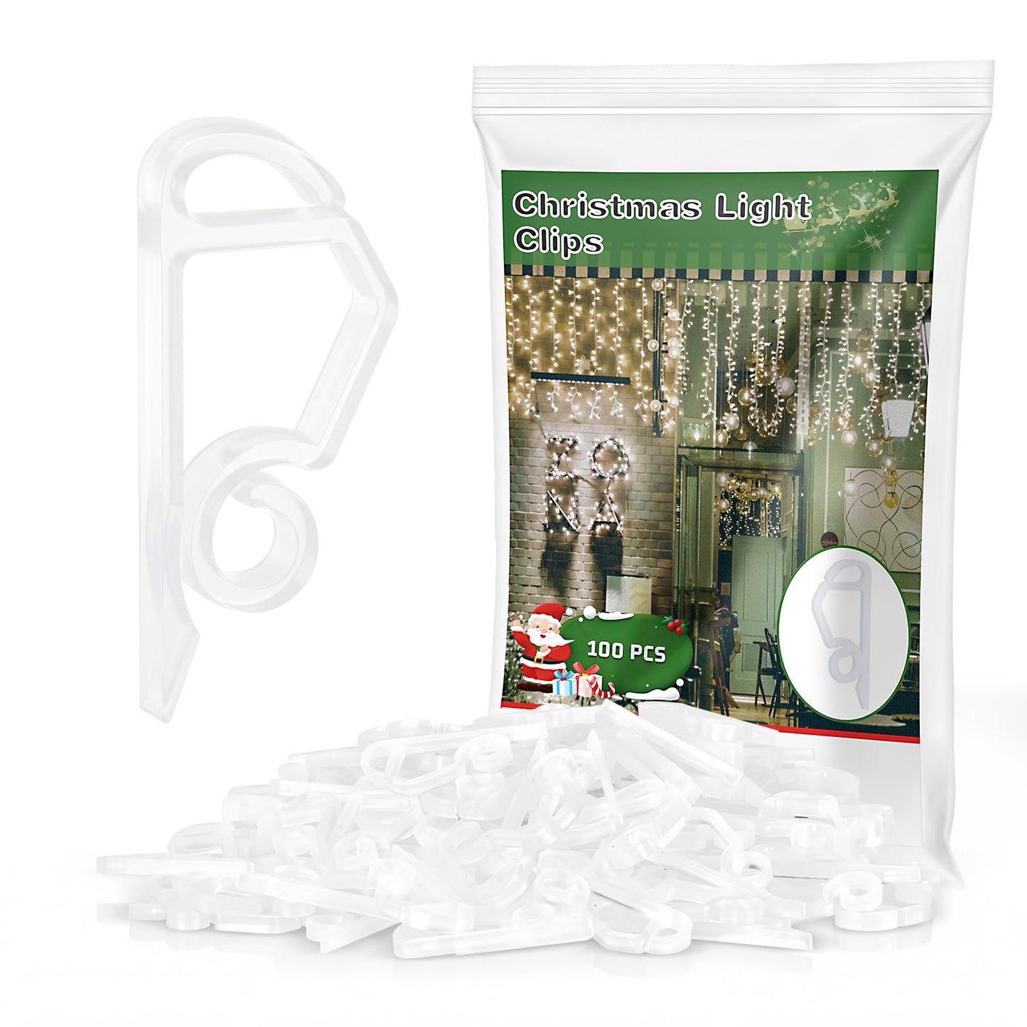 MEILIDY Christmas Light Clips, Weatherproof Plastic Gutter Clips for Hanging Outdoor Holiday Seasonal String Lights, Clear, 100 Pcs