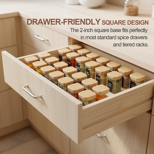ComSaf Spice Jars - 16 Pack 4oz Glass Containers with Bamboo Lids & 54 Labels | Perfect for Kitchen Organization
