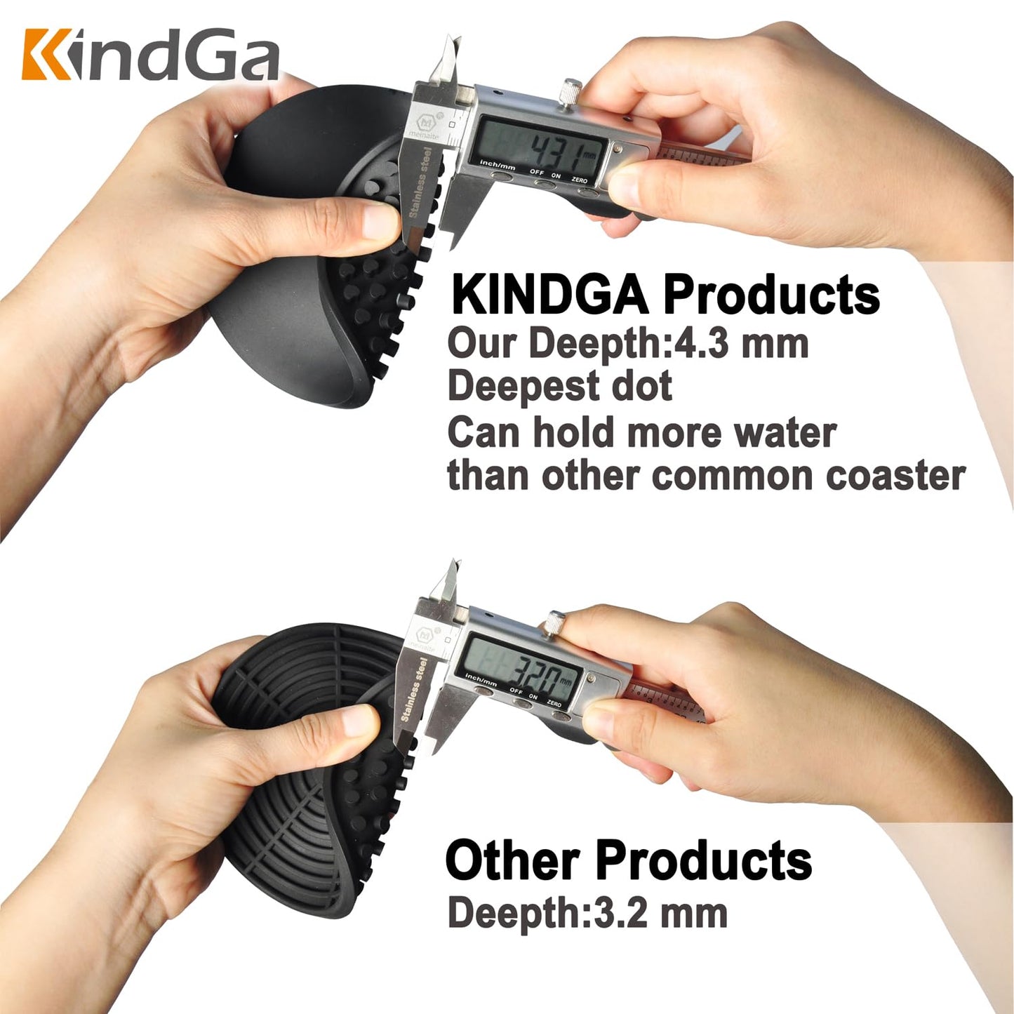 KindGa Coasters for Drinks Black, Absorbent Rubber Coaster Set, Silicone Drink Coasters for Large Mug/Cup/Bottle, Deep Tray 4.3 Inch Oval Shape Jar Opener Heat-Resistant Grips (Set of 8)