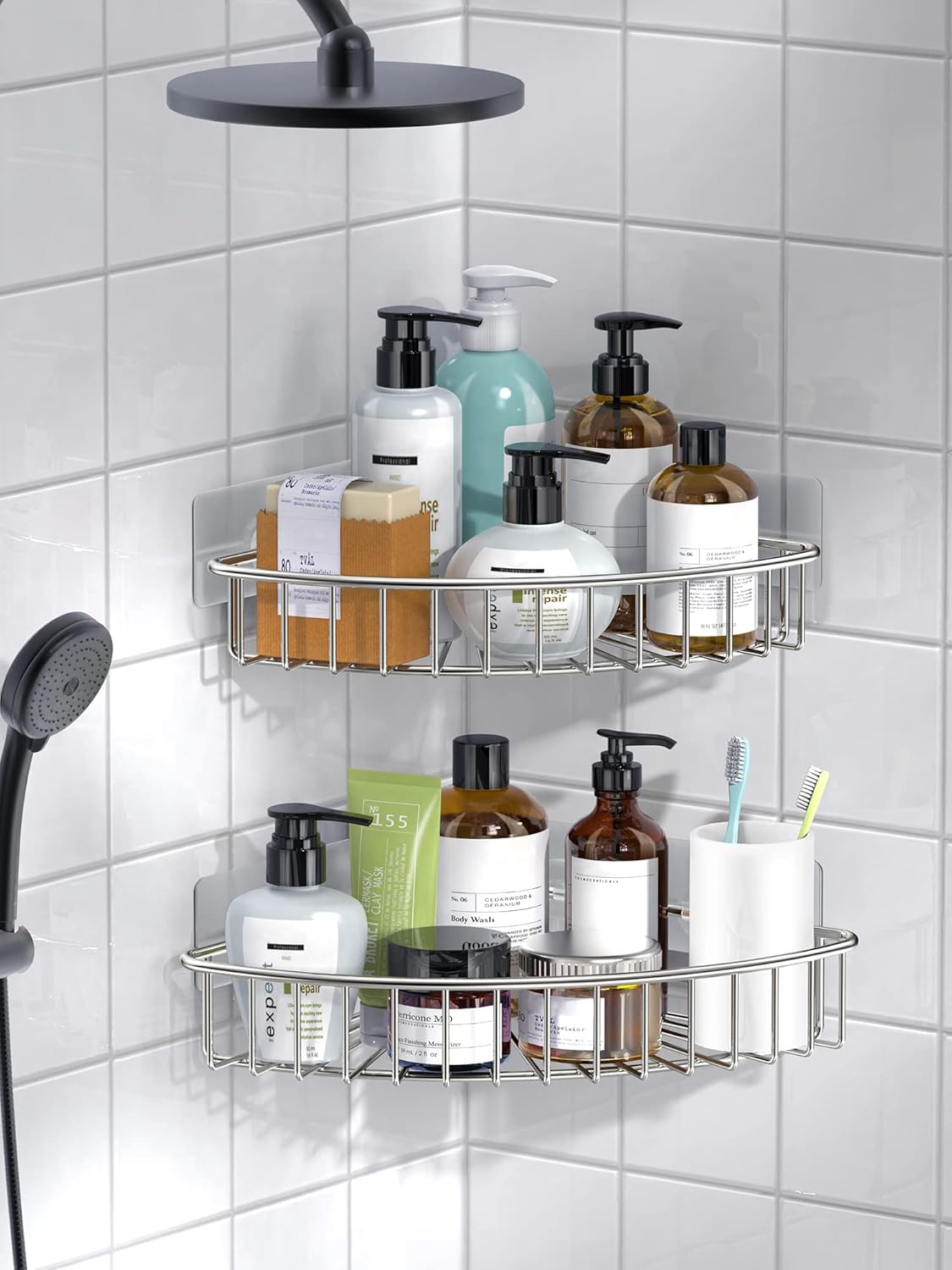 SMARTAKE Corner Shower Caddy - 2-Pack Wall Mounted Stainless Steel Storage Organizer | Silver