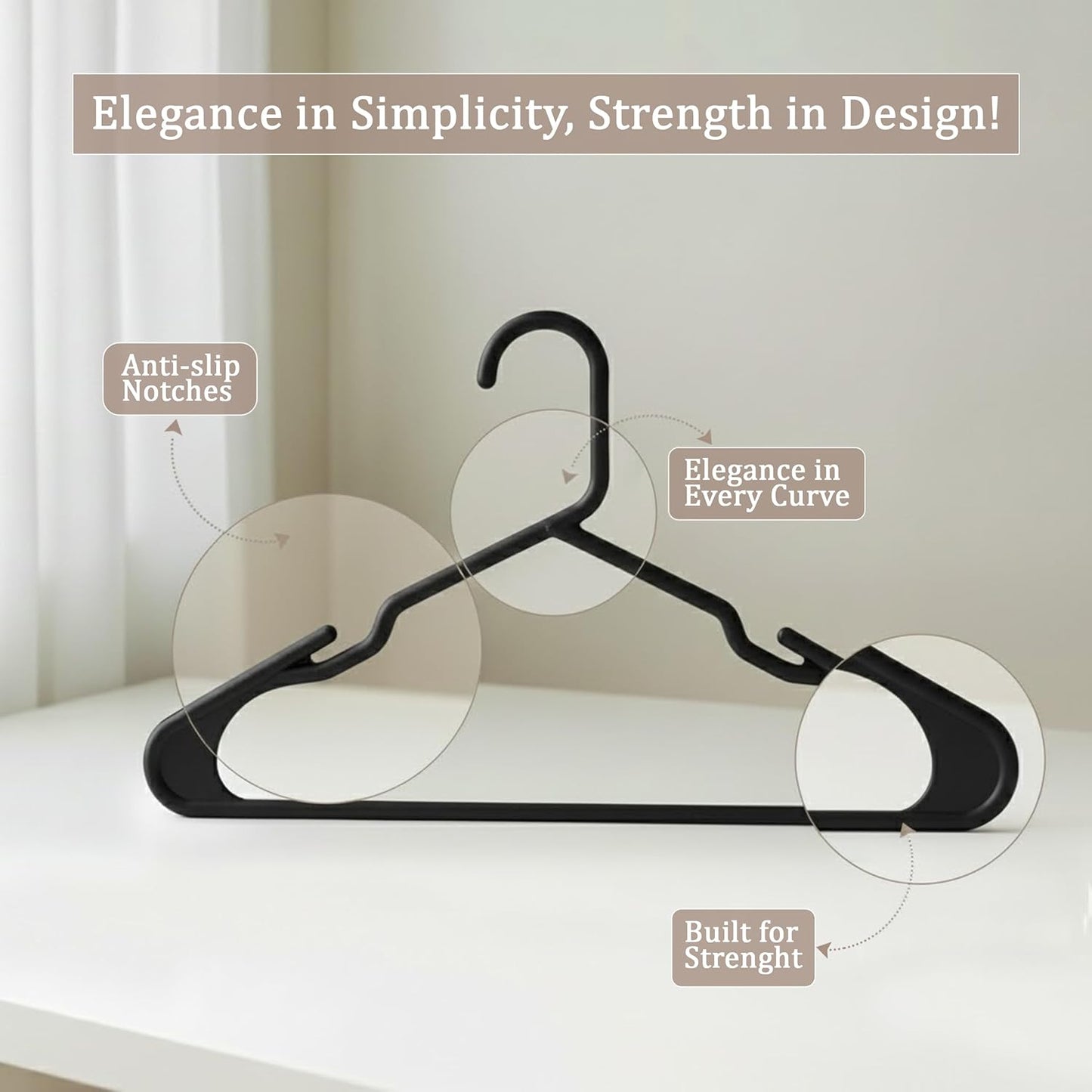 Utopia Home Plastic Hangers - Space-Saving Non-Slip Clothes Hangers | 50 Pack in Black for Closet Organization