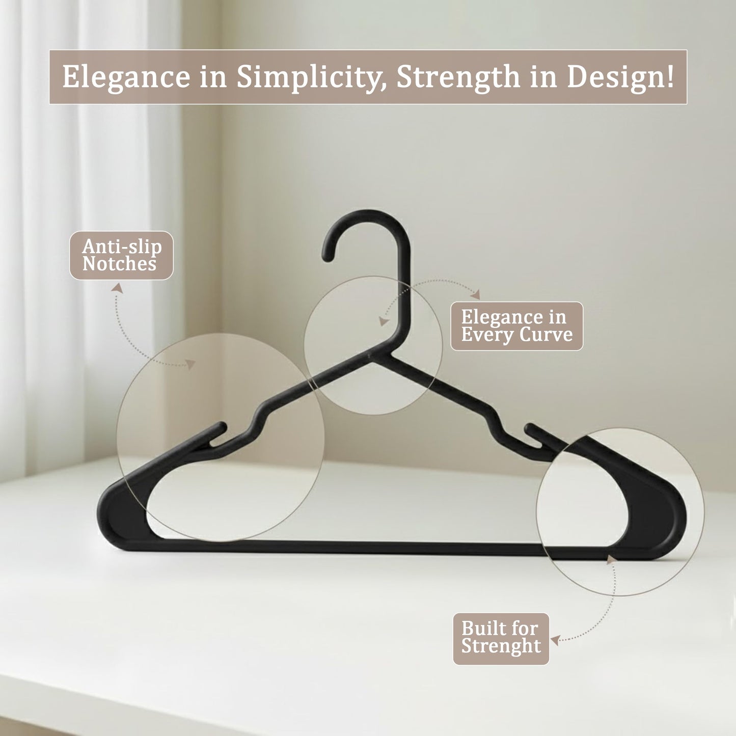 Utopia Home Plastic Hangers 20 Pack - Perfect Space Saving Clothes Hanger - Durable and Strong - Perfect Closet Organizers with Shoulder Grooves (Black)