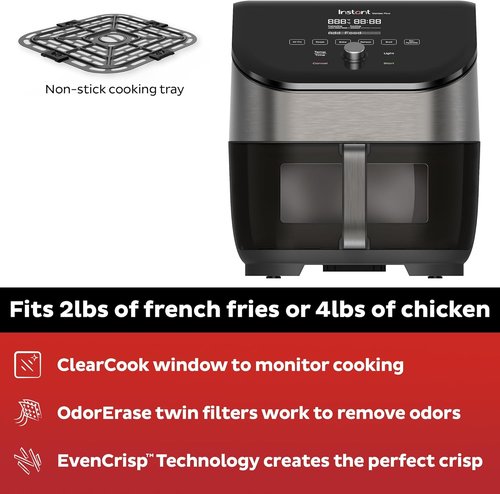 Instant Pot Vortex Plus 6QT Air Fryer - Odor Erase Technology & 6-in-1 Functions | 100+ Recipes, Black
