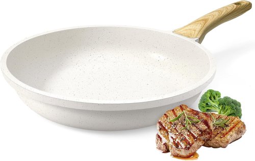 GiPP Nonstick Frying Pan Skillet - 9.5" White Granite Omelette Pan | Healthy Stone Cookware, PFOA Free