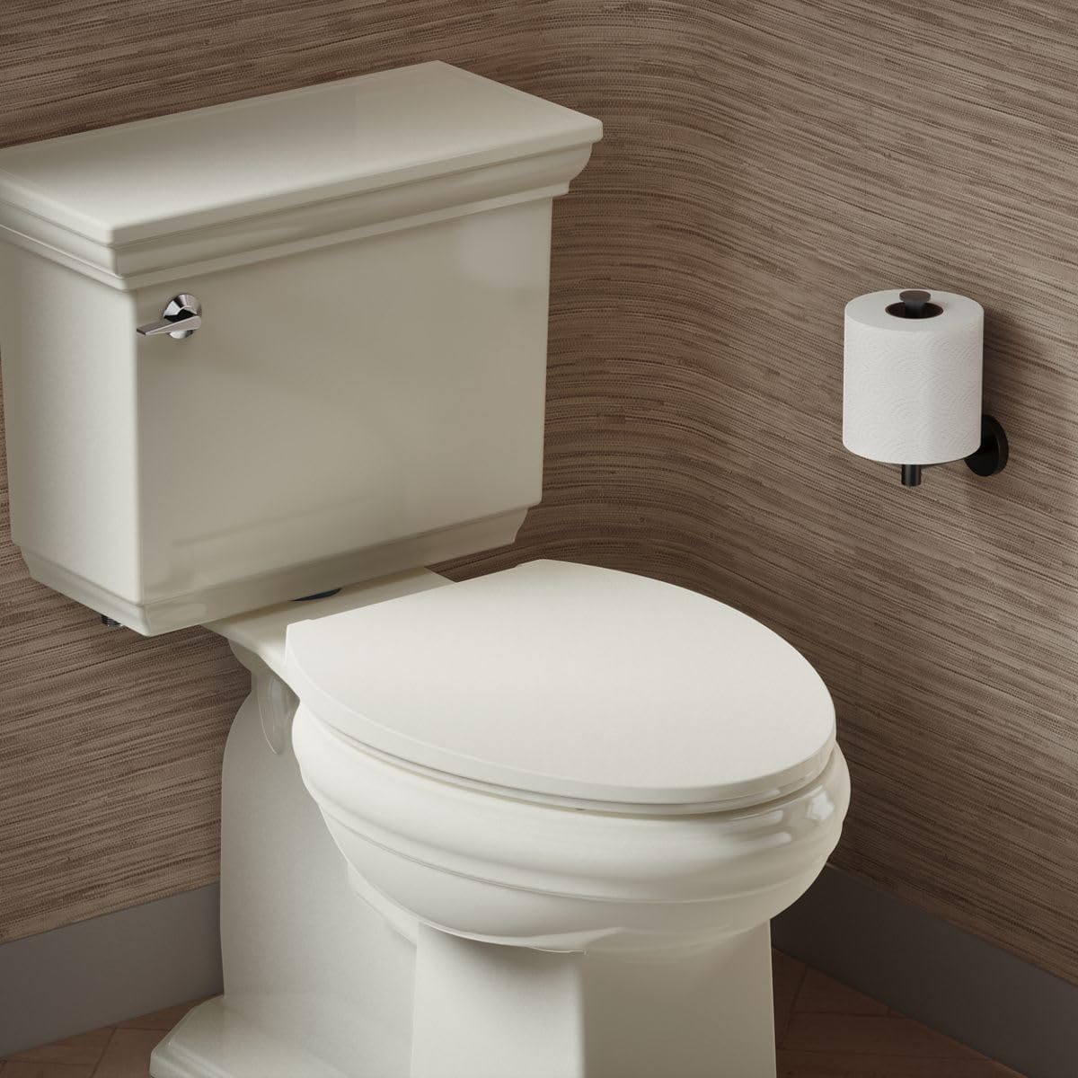 KOHLER K-27332-0 Glissade ReadyLatch Quiet Close Round Toilet Seat, White, Grip-Tight Hardware, Quiet Close Lid Prevents Slamming