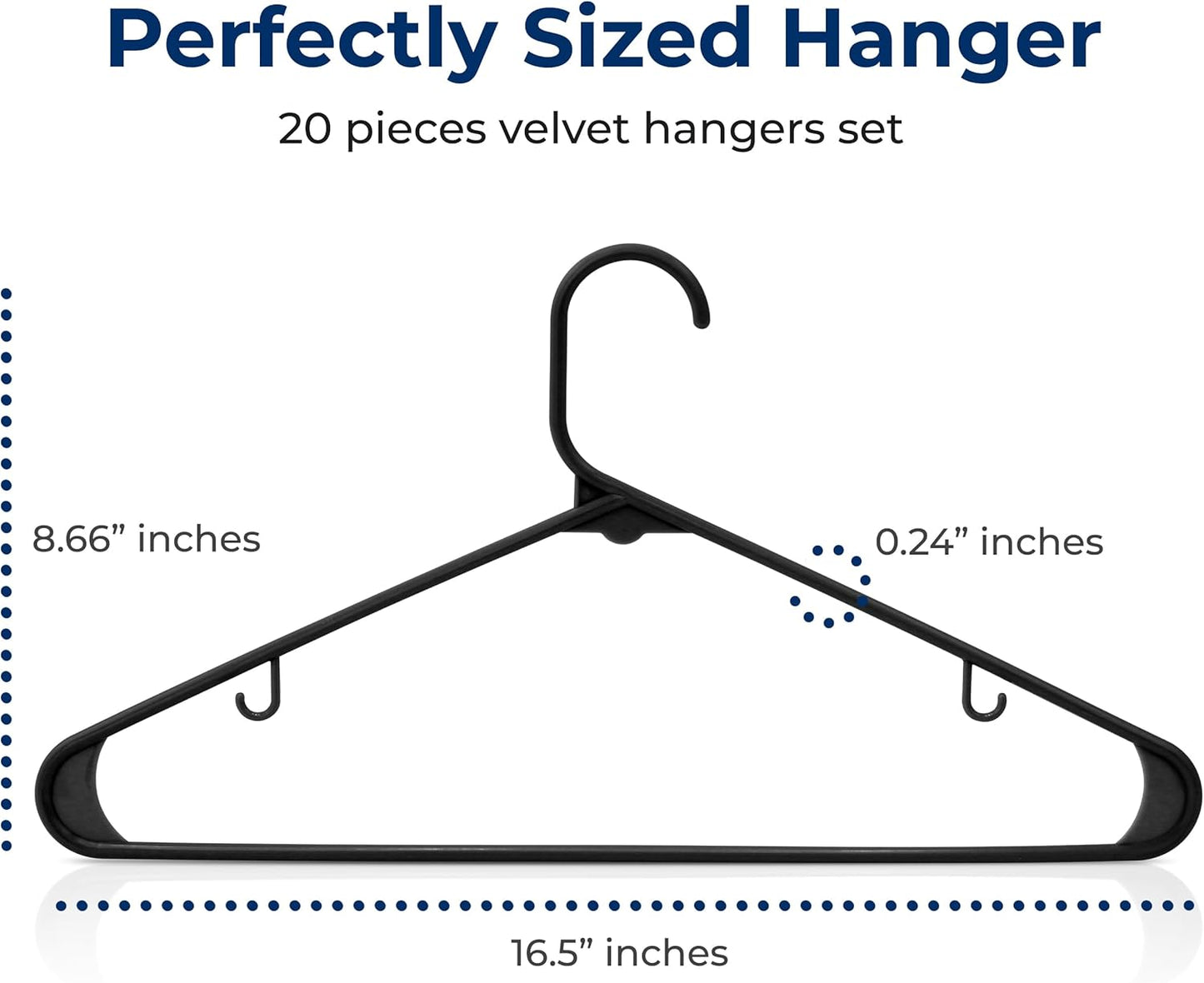 SereneLife Premium Plastic Hangers - Lightweight & Durable Clothes Organizers | 20-Pack in Black