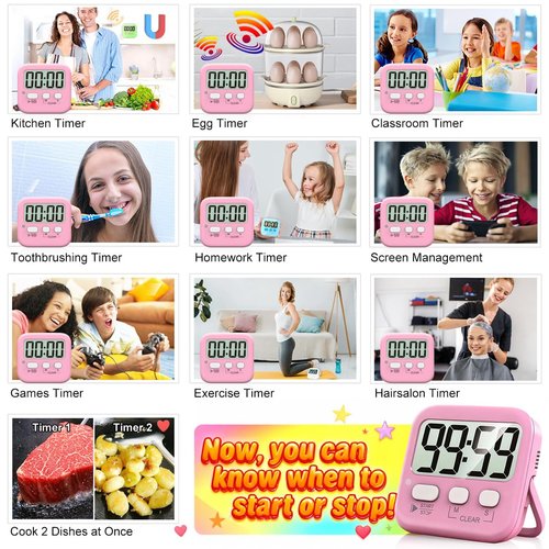 Antonki 2 Pack Digital Timer for Kids, Magnetic Countdown Kitchen Timers for Cooking, Egg, Classroom, Teacher, Exercise, Study, Oven - Battery Included
