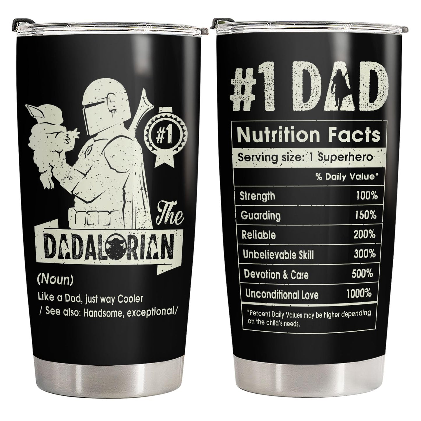 34HD Fathers Day Gift for Dad Tumbler 20oz, Funny Space Dadalorian Coffee Mug, Nutrition Facts Travel Cup for Father Husband Papa, Birthday Gifts from Daughter Son