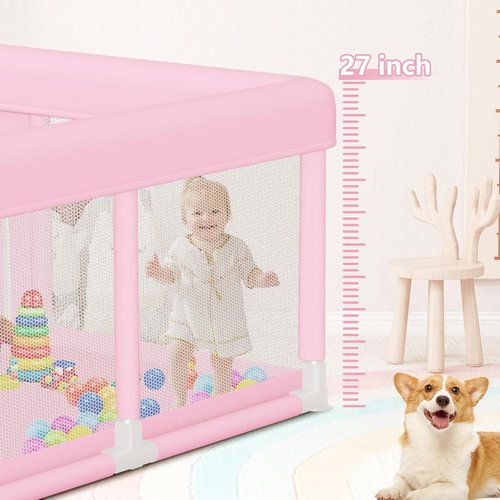 Hiaksedt Large Baby Playpen - 74"x50" Pink Play Pen for Babies & Toddlers | Safe, Soft, Skin-Friendly Fabric with Zipper Gates