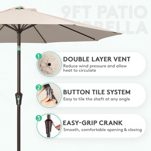 JEAREY 9FT Outdoor Patio Umbrella - UV Protection & Waterproof with Push Button Tilt | Beige