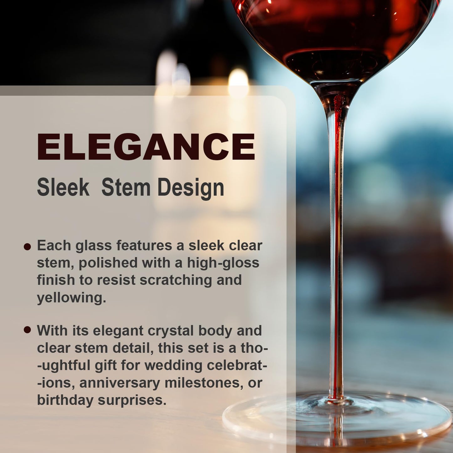 BinkMark Red Wine Glasses Set of 4 | 22oz Hand-Blown Crystal | Red Stem | Ultra-Thin Rim | For Wine Lovers, Date Nights, Anniversary Dinners | Lead-Free Certified | Gift Box