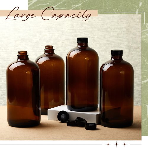 Cinnvoice 6 Pcs 32 oz Amber Boston Glass Bottles Brown Glass Bottles with Airtight Lids Quart Sized Beer Growler Dark Juice Jars for Kombucha Brewing Essential Oils Vanilla Extract Lab Holiday Gift