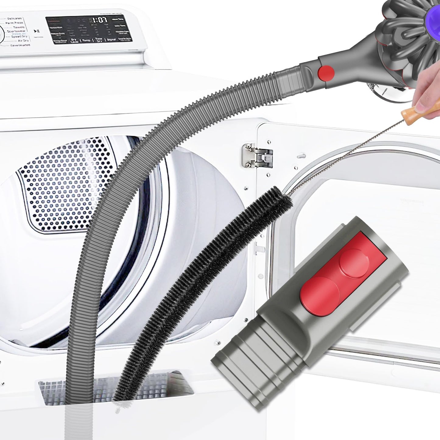 Sealegend 2 Pieces Dryer Vent Cleaner Kit Compatible with Dyson V7 V8 V10 V11 V15 or Higher Models and Dryer Lint Brush Vacuum Hose Attachment Power Lint Remover Refrigerator Coil Brush, Grey