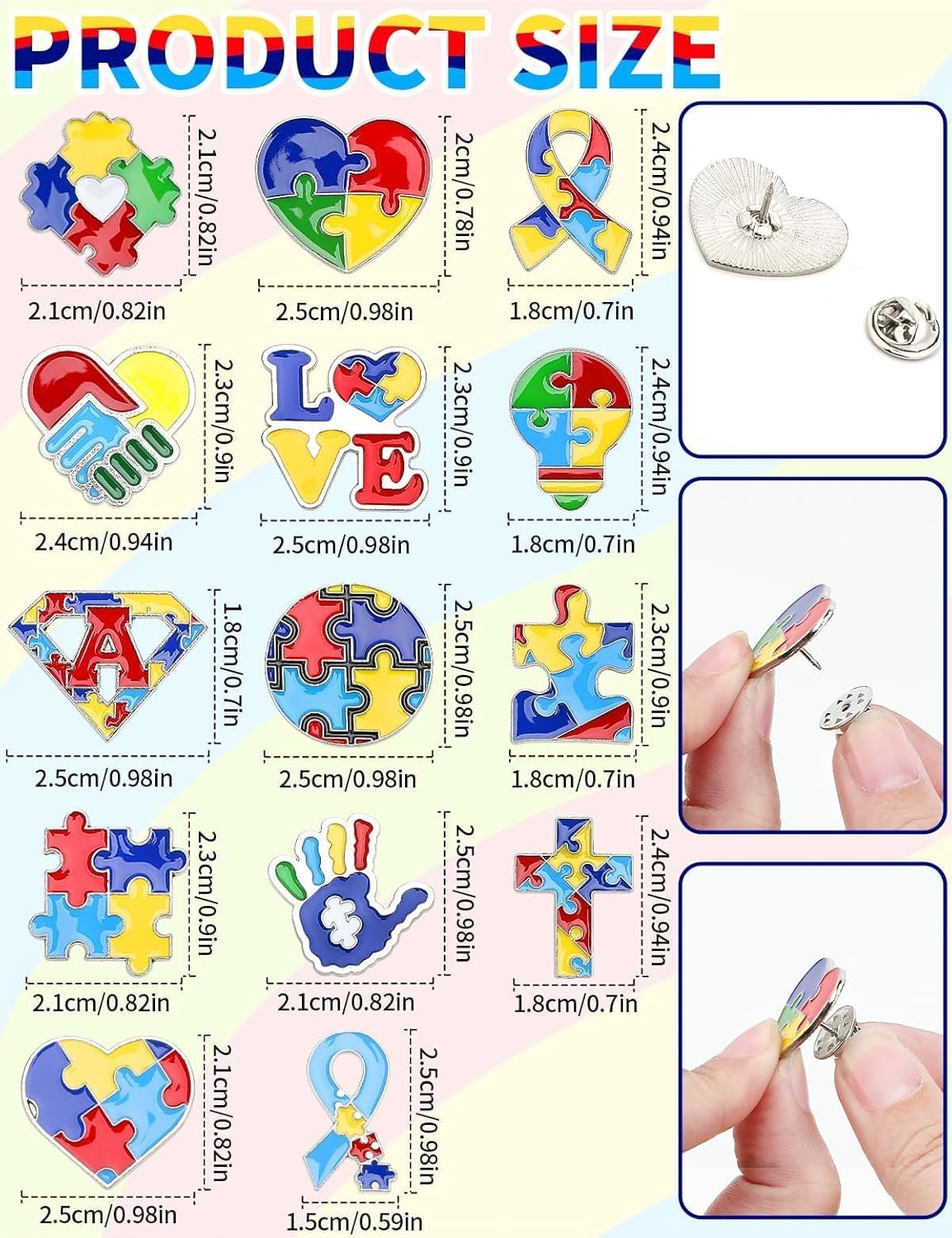 JUNEBRUSHS 28pcs Autism Awareness Brooch Pins - Colorful Puzzle Pieces for Inspirational Gifts
